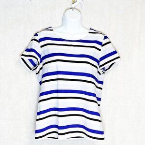 LOFT Women's Top Scoop Neck Short Sleeve White Blue Stripes T-Shirt Size Medium